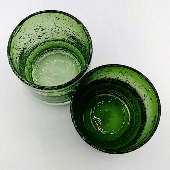 2 Bubble Highball Glasses by Artland Iris. Hand Blown. Dark Green. - Picture 2 of 8